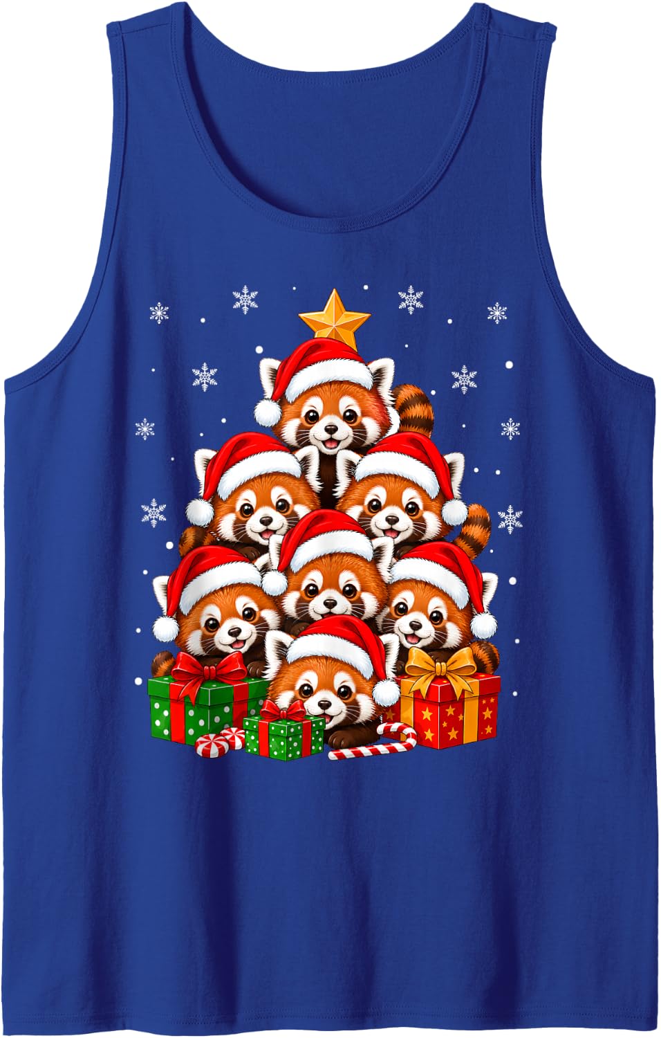 Red Panda Christmas Tree Cute Animal Festive Santa Xmas Sleeveless Tank Top - Royal Blue