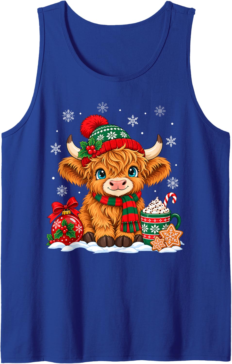Cute Festive Highland Cow Christmas Sleeveless Tank Top - Royal Blue