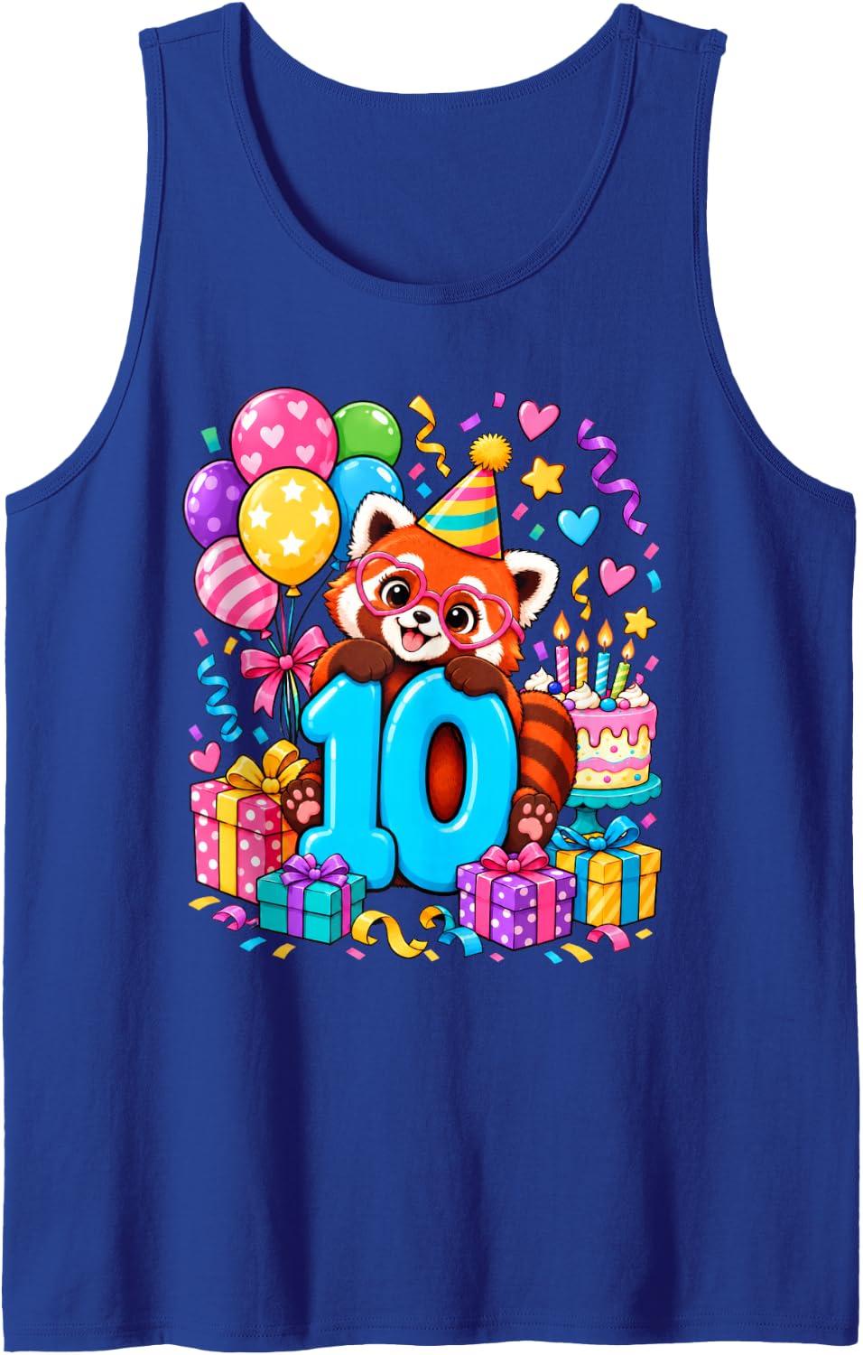 Red Panda Lover 10 Year Old Birthday 10th Animal Theme Sleeveless Tank Top - Royal Blue