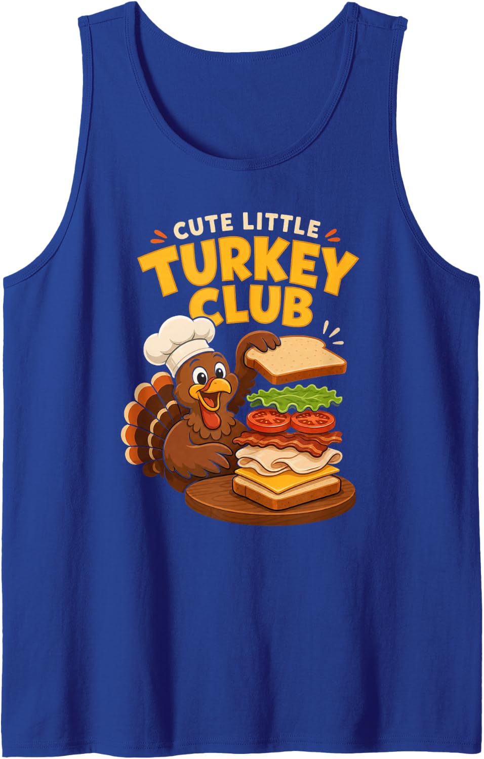 Cute Little Turkey Chef Club Sandwich Thanksgiving Sleeveless Tank Top - Royal Blue