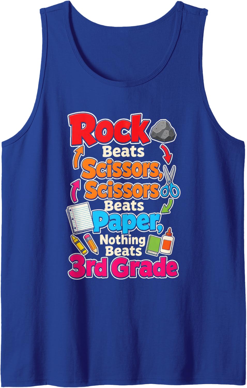 3rd Grade Rock Paper Scissors Nothing Beats Back to School Sleeveless Tank Top - Royal Blue