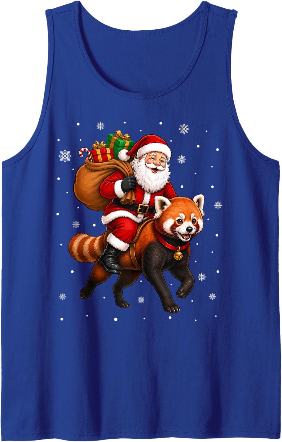 Festive Holiday Funny Santa Riding Red Panda Christmas Sleeveless Tank Top - Royal Blue
