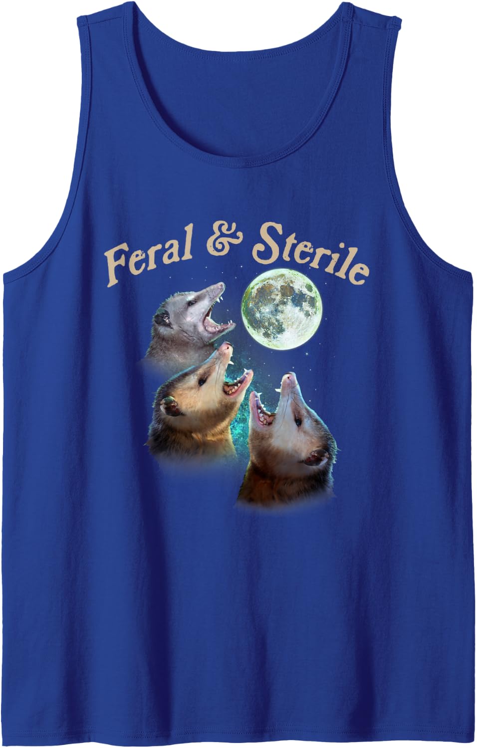 Feral and Sterile Funny Opossum Sleeveless Tank Top - Royal Blue