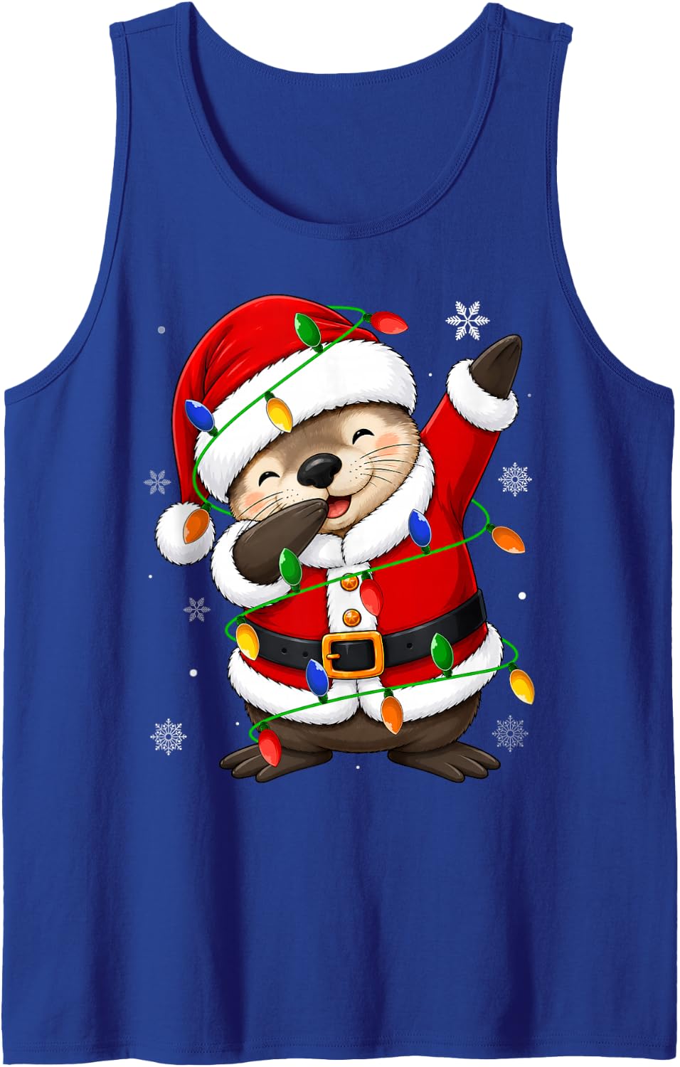 Sea Otter Christmas Lights Fun Animal Dab Dance Santa Xmas Sleeveless Tank Top - Royal Blue