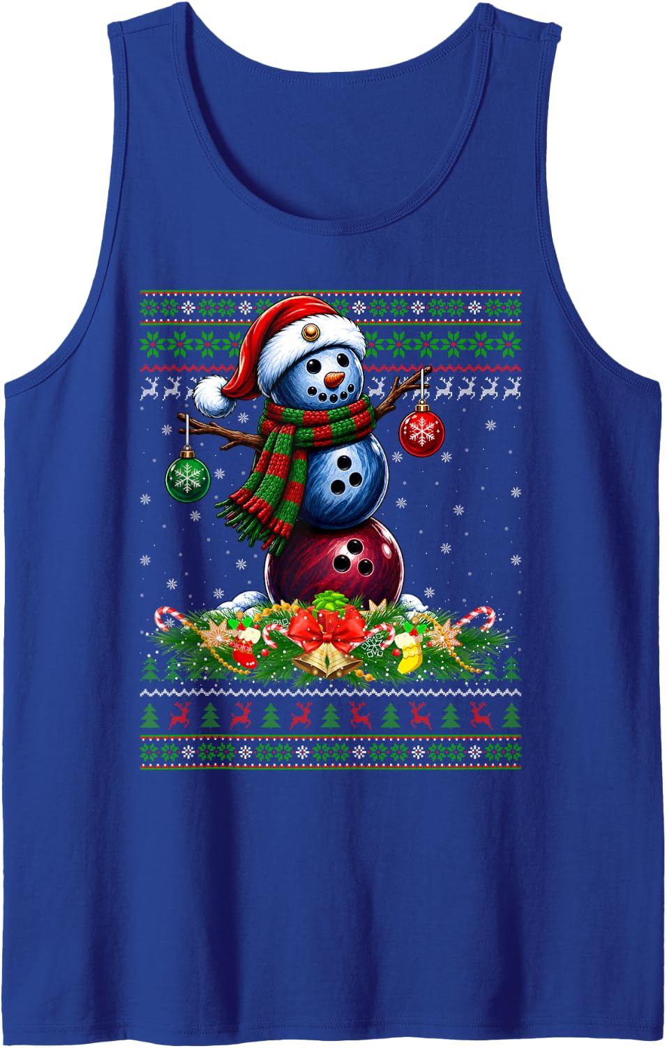 Bowling Ball Snowman Christmas Sports Ugly Sweaters Xmas Tank Top - Royal Blue