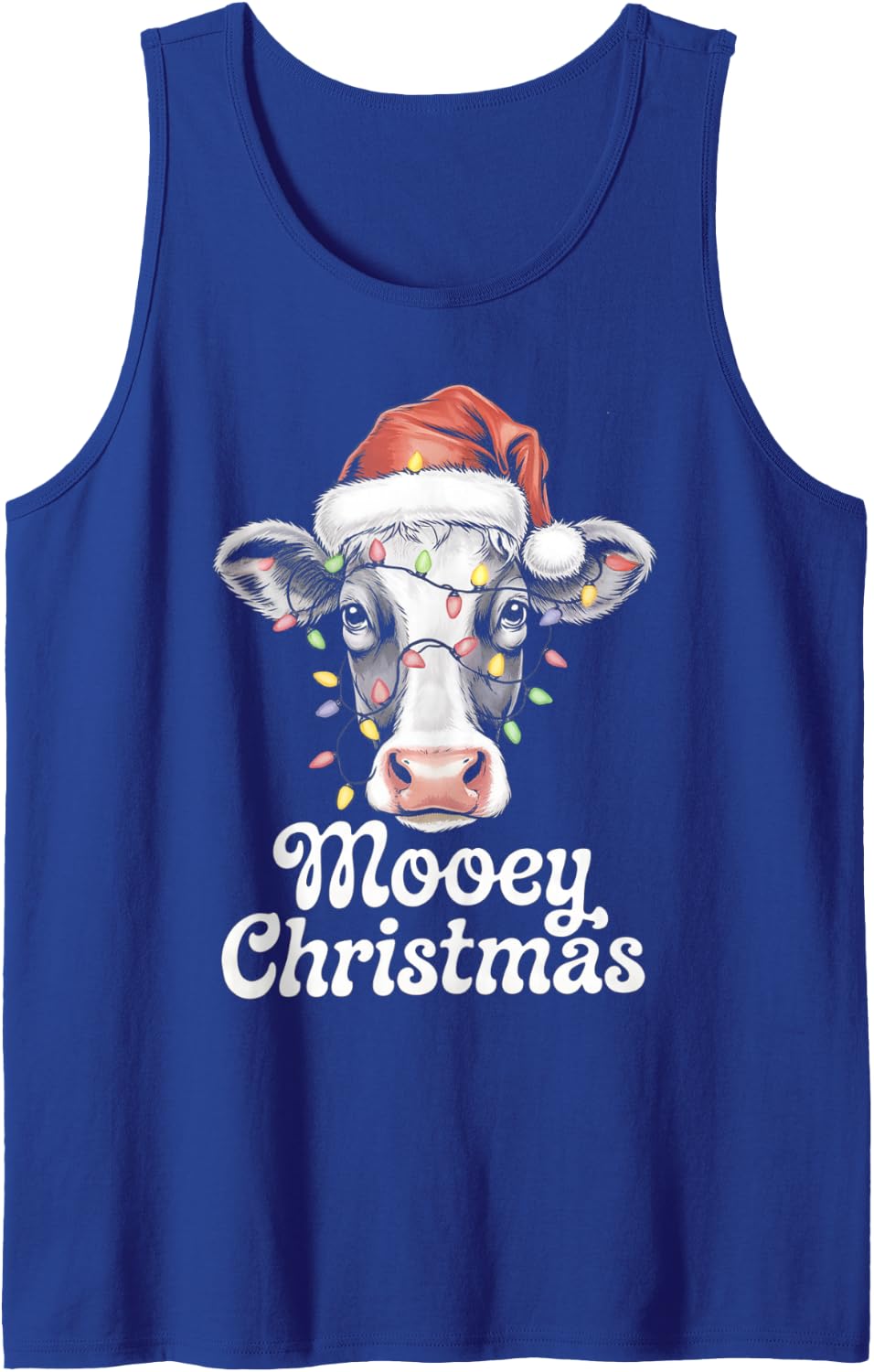 Mooey Christmas Santa Christmas Lights Cow Lovers Sleeveless Tank Top - Royal Blue
