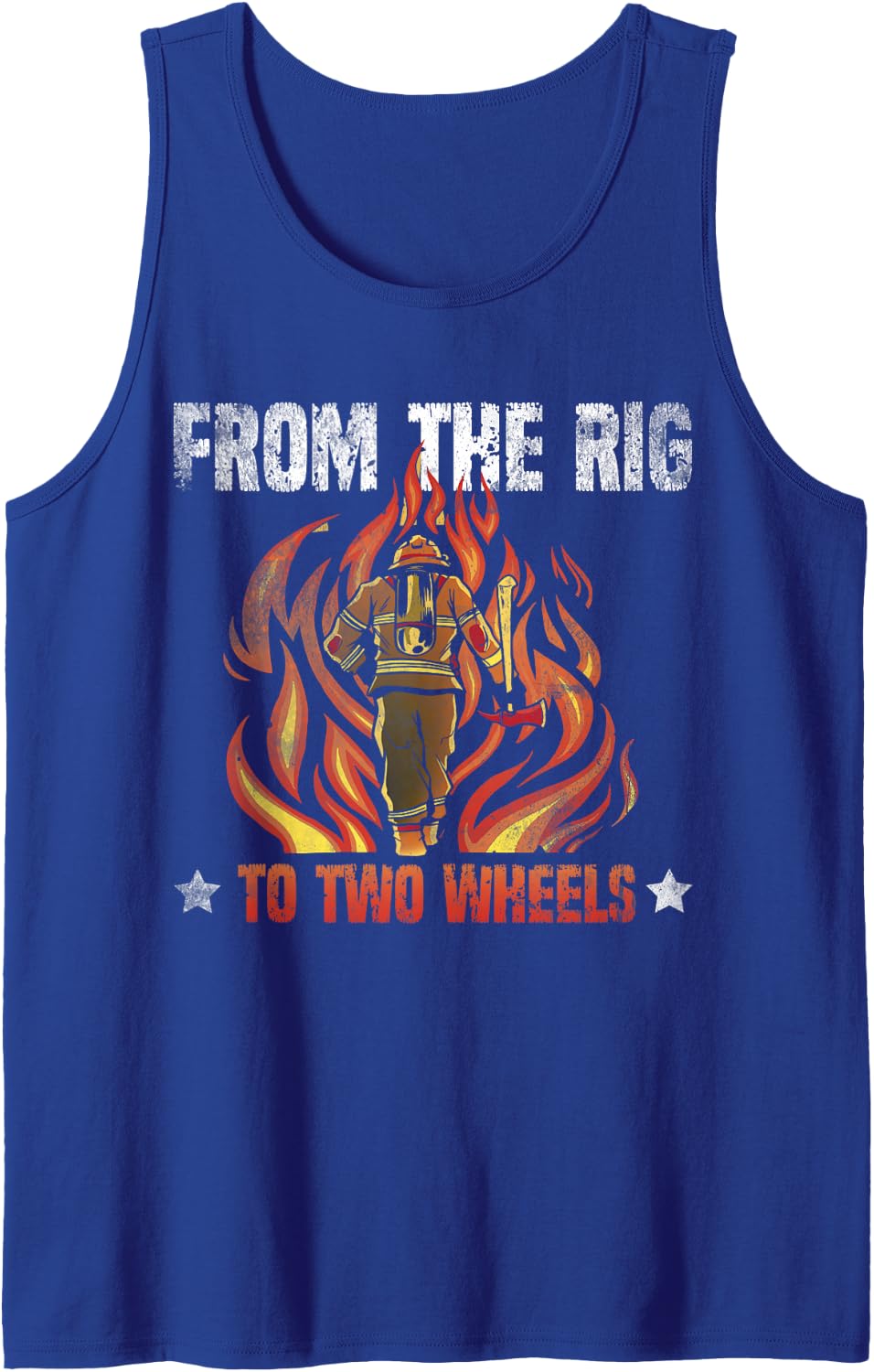 from The Rig to Two Wheels Retired Firefighter Biker Fireman Sleeveless Tank Top - Royal Blue