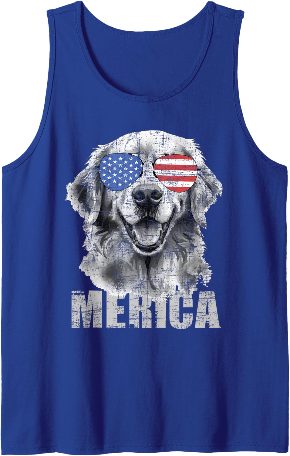 Merica - Patriotic American Flag Golden Retriever Dog Lover Tank Top - Royal Blue