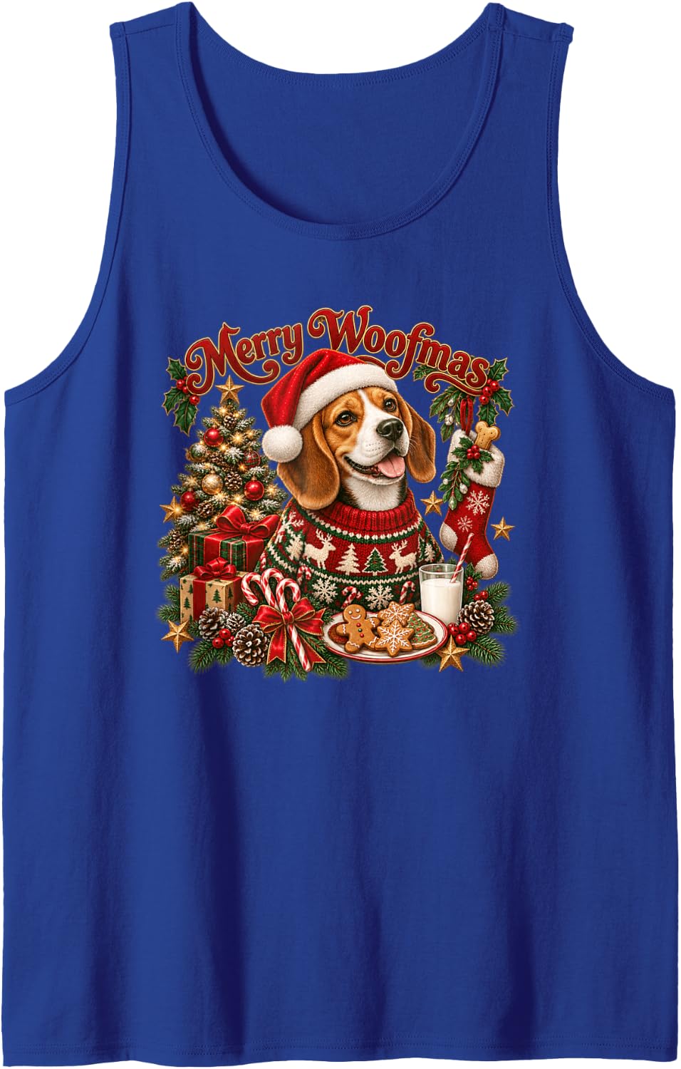 Merry Woofmas Beagle Santa Christmas Sleeveless Tank Top - Royal Blue