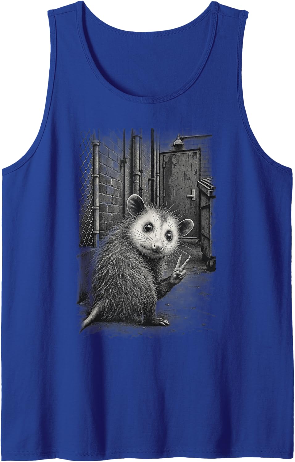 Opossum Peace Sign Street Art Opossum Fan Sleeveless Tank Top - Royal Blue