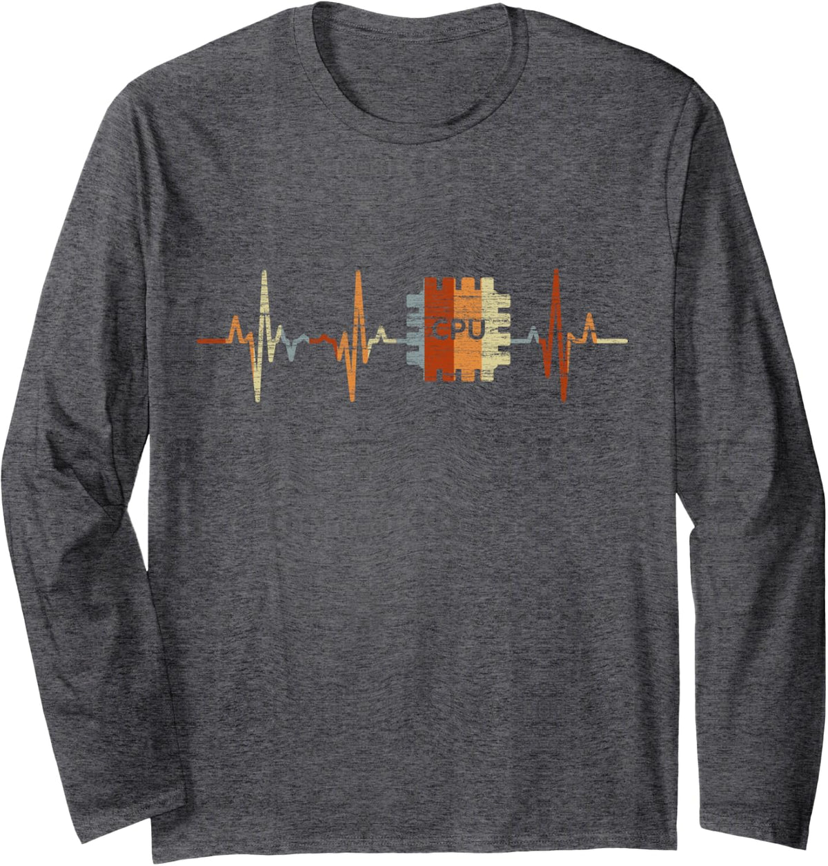 Computer Scientist Heartbeat Vintage ECG Cardiogram Retro Long Sleeve T-Shirt - Adult Unisex Dark Heather Grey