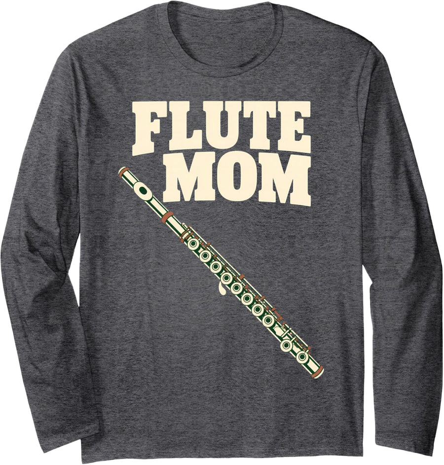 Flute Mom Musician Orchestra Long Sleeve T-Shirt - Adult Unisex Dark Heather Grey