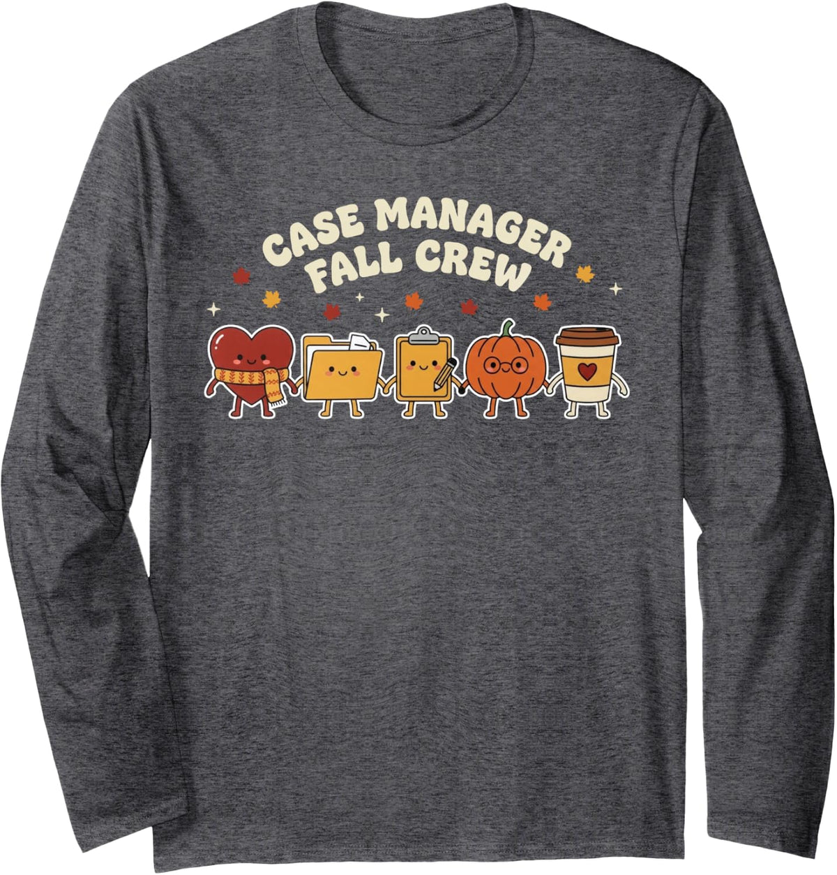 Case Manager Fall Crew Pumpkin Clipboard Long Sleeve T-Shirt - Adult Unisex Dark Heather Grey