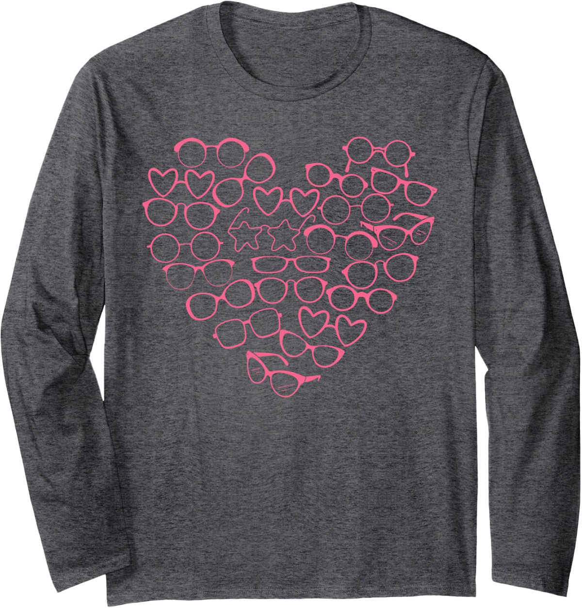 Eyeglasses Optometry Symbols Heart Valentines Eye Doctor Long Sleeve T-Shirt - Adult Unisex Dark Heather Grey