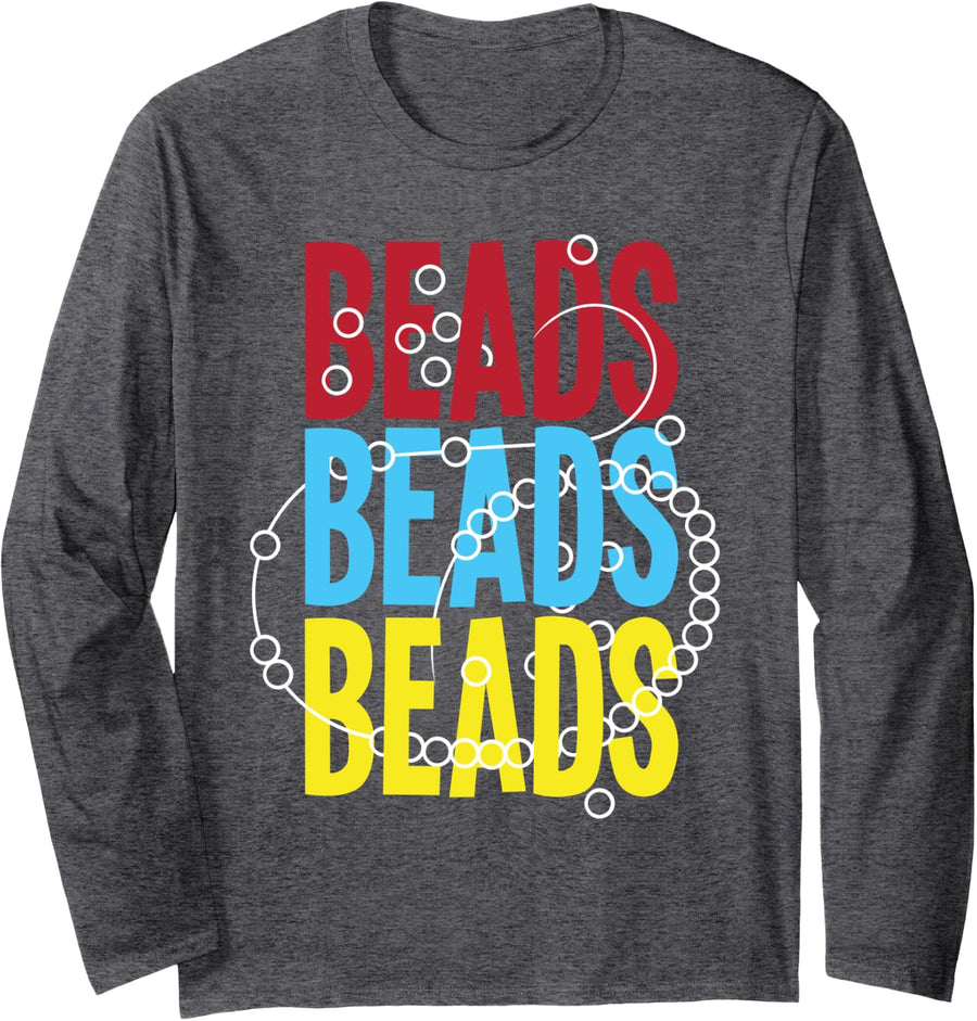 Retro Graphic Beadwork Beading Hand Stitching Artwork Sewing Long Sleeve T-Shirt - Adult Unisex Dark Heather Grey