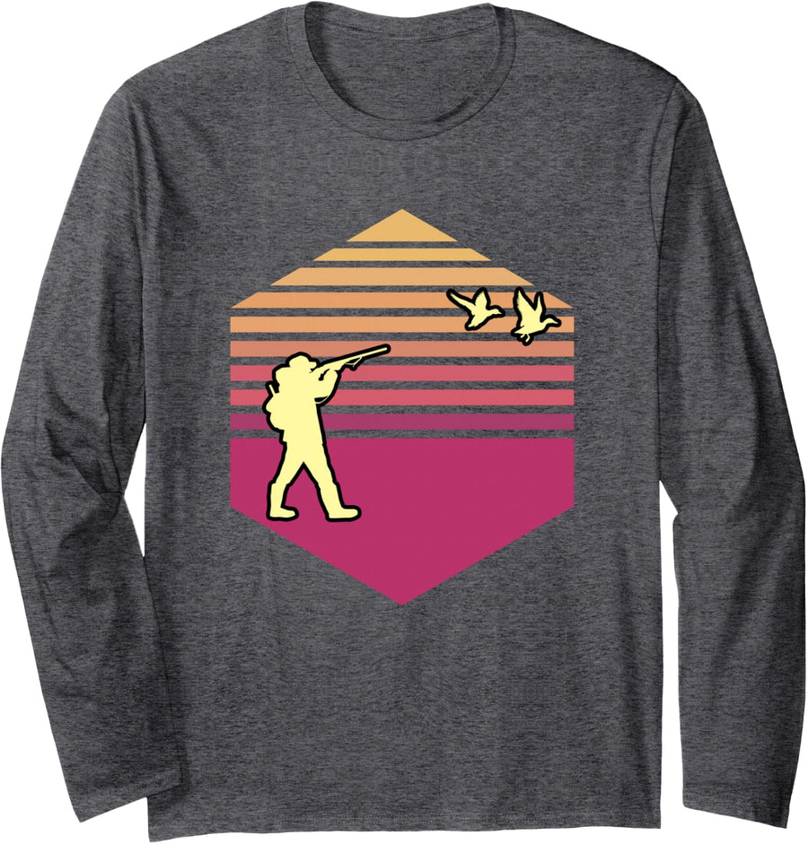 Duck Hunting Vintage Long Sleeve T-Shirt - Adult Unisex Dark Heather Grey