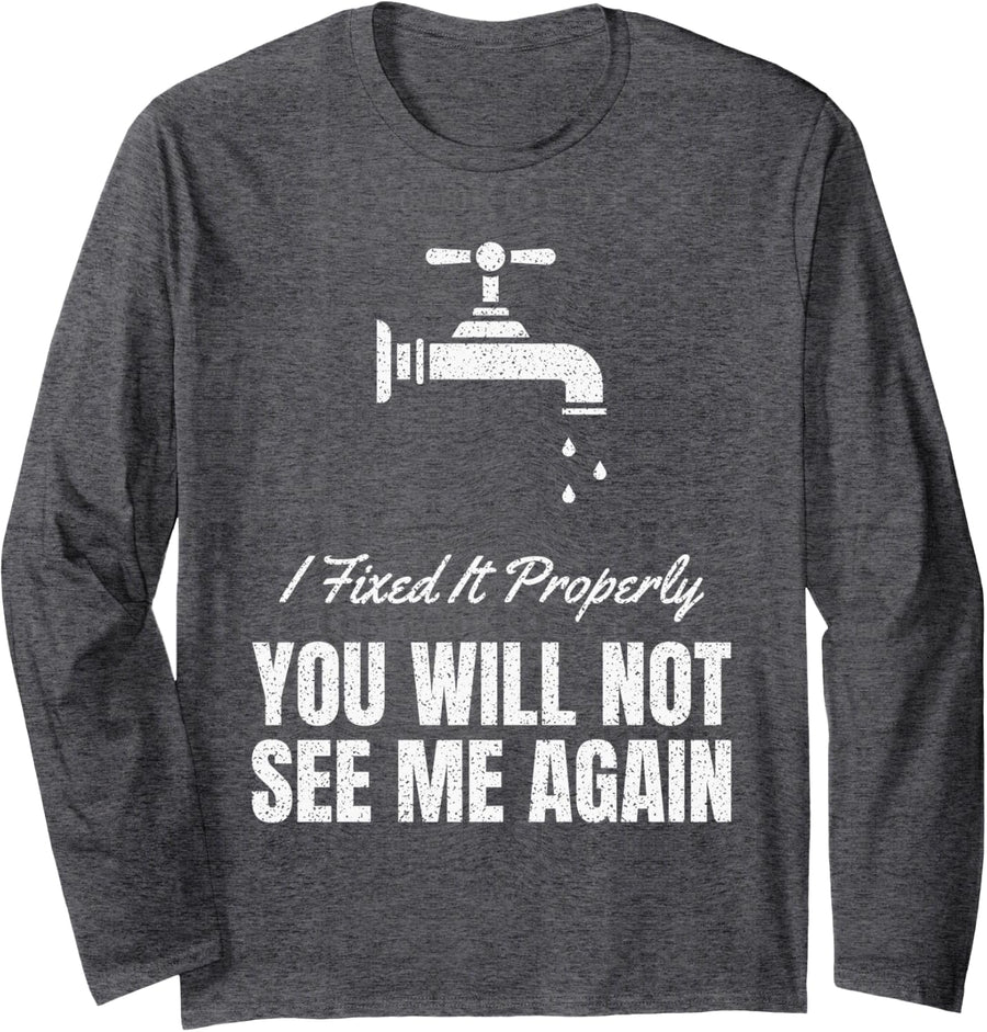 Family Trade Done Properly Pipe Work Plumber Long Sleeve T-Shirt - Adult Unisex Dark Heather Grey