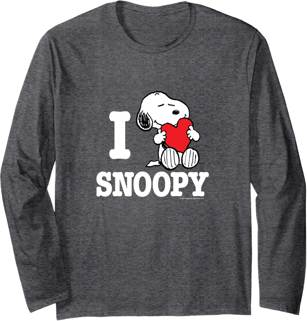 Peanuts - Valentines I Love Snoopy Long Sleeve T-Shirt - Adult Unisex Dark Heather Grey