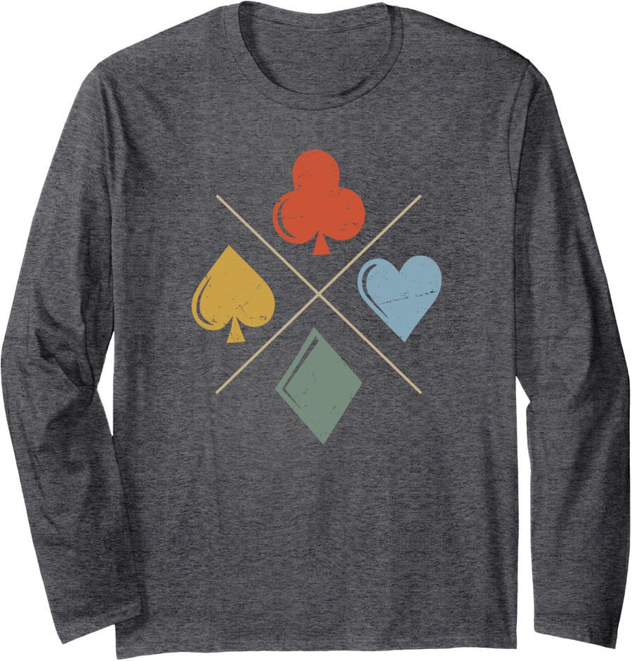 Poker Cards Suits X, Minimalist Poker Lovers, Playing Cards Long Sleeve T-Shirt - Adult Unisex Dark Heather Grey