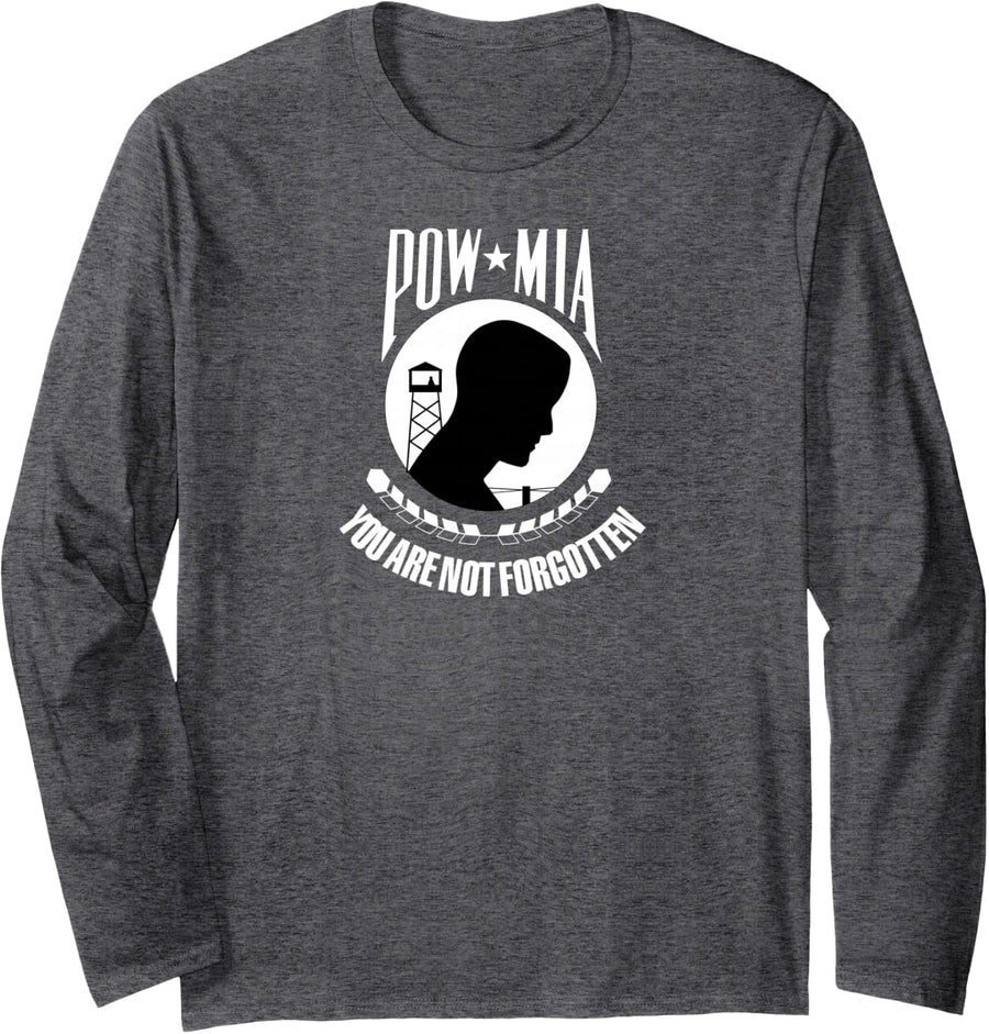 POW MIA Flag You are Not Forgotten Soldier Memorial Day War Long Sleeve T-Shirt - Adult Unisex Dark Heather Grey
