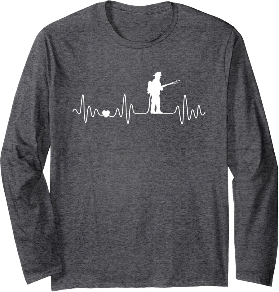 Firefighter Heartbeat Design for Firefighters Men Women Long Sleeve T-Shirt - Adult Unisex Dark Heather Grey