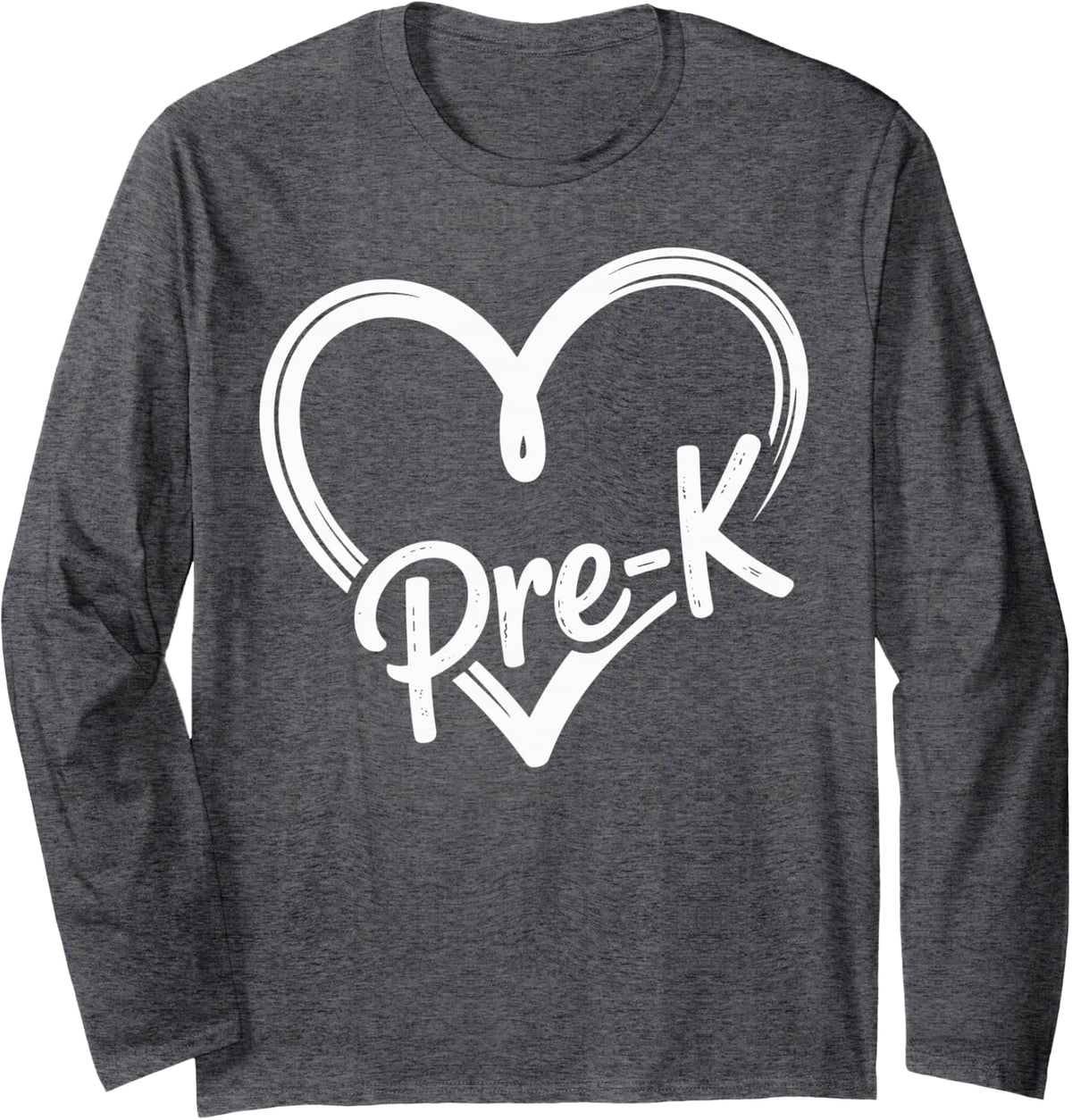 Pre-K Heart Preschool Long Sleeve T-Shirt - Adult Unisex Dark Heather Grey