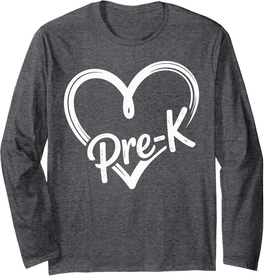 Pre-K Heart Preschool Long Sleeve T-Shirt - Adult Unisex Dark Heather Grey