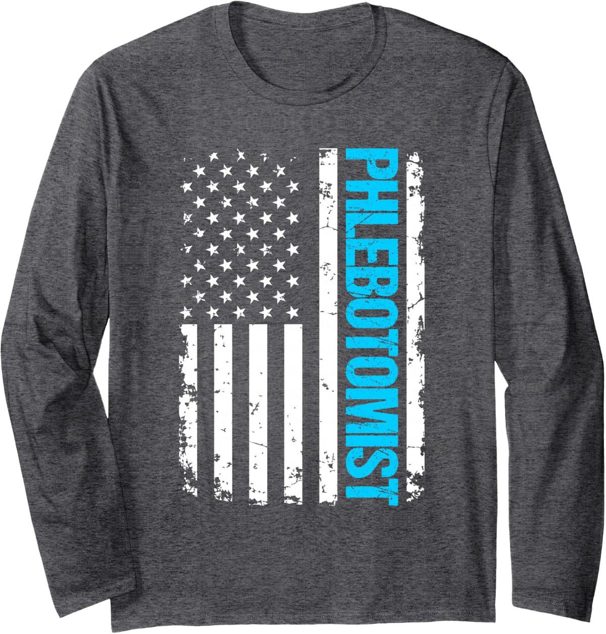 Phlebotomist USA Flag Long Sleeve T-Shirt - Adult Unisex Dark Heather Grey