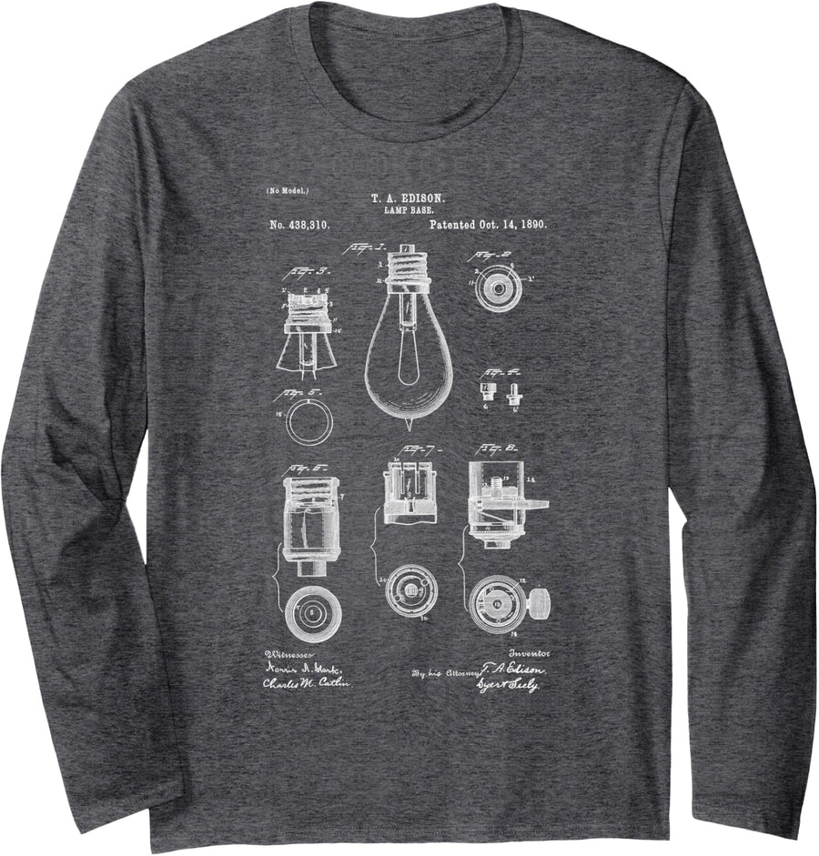 Electrician Light Bulb Electricity Electrical Engineers Long Sleeve T-Shirt - Adult Unisex Dark Heather Grey