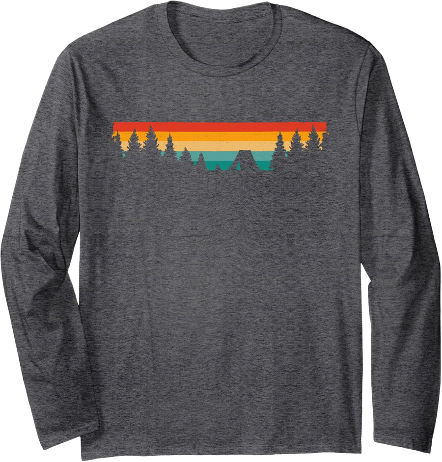 Camping Outdoor Clothing - Camping Long Sleeve T-Shirt - Adult Unisex Dark Heather Grey