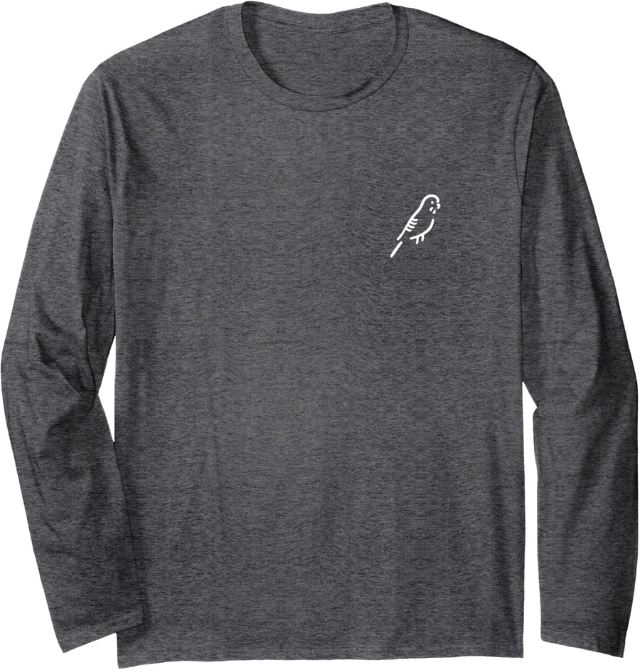 Simple Minimalist Badge Patch Line Art Budgies Budgie Long Sleeve T-Shirt - Adult Unisex Dark Heather Grey