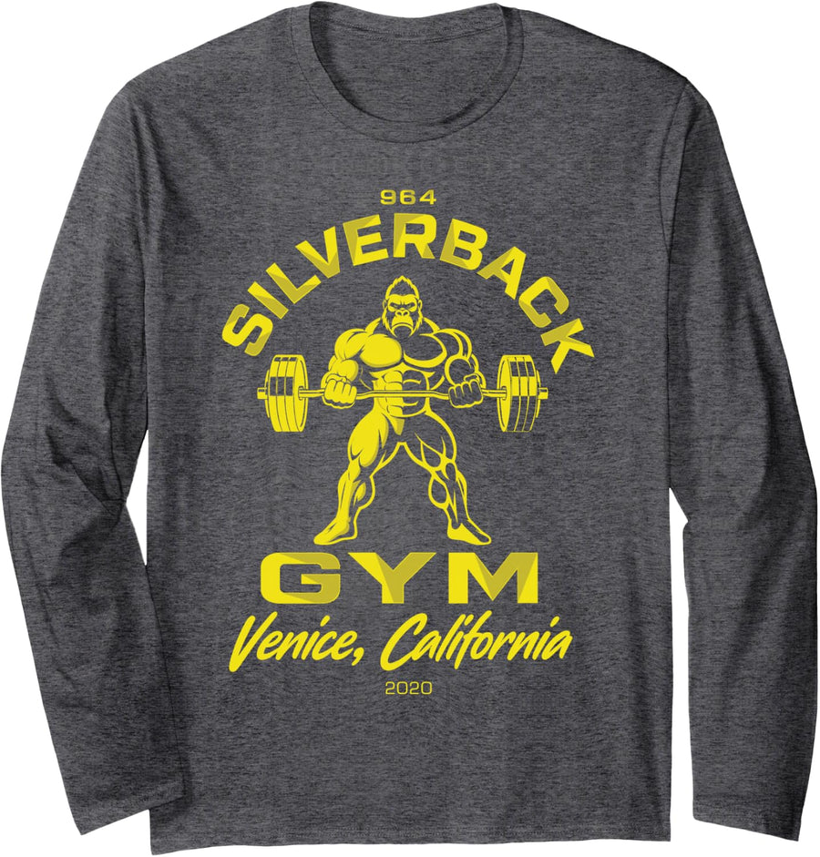 96.4% Silverback Gym Apparel, Venice Beach Fitness Long Sleeve T-Shirt - Adult Unisex Dark Heather Grey