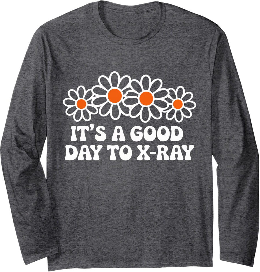 It's a Good Day to X-Ray Groovy Rad Technician Radiology Long Sleeve T-Shirt - Adult Unisex Dark Heather Grey