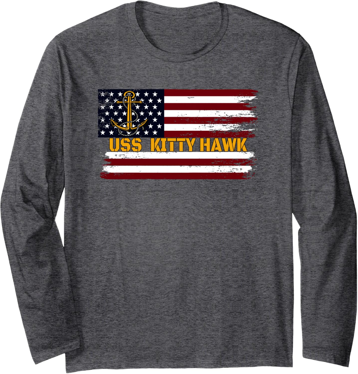 Aircraft Carrier USS Kitty Hawk Veterans Day Father Grandpa Long Sleeve T-Shirt - Adult Unisex Dark Heather Grey