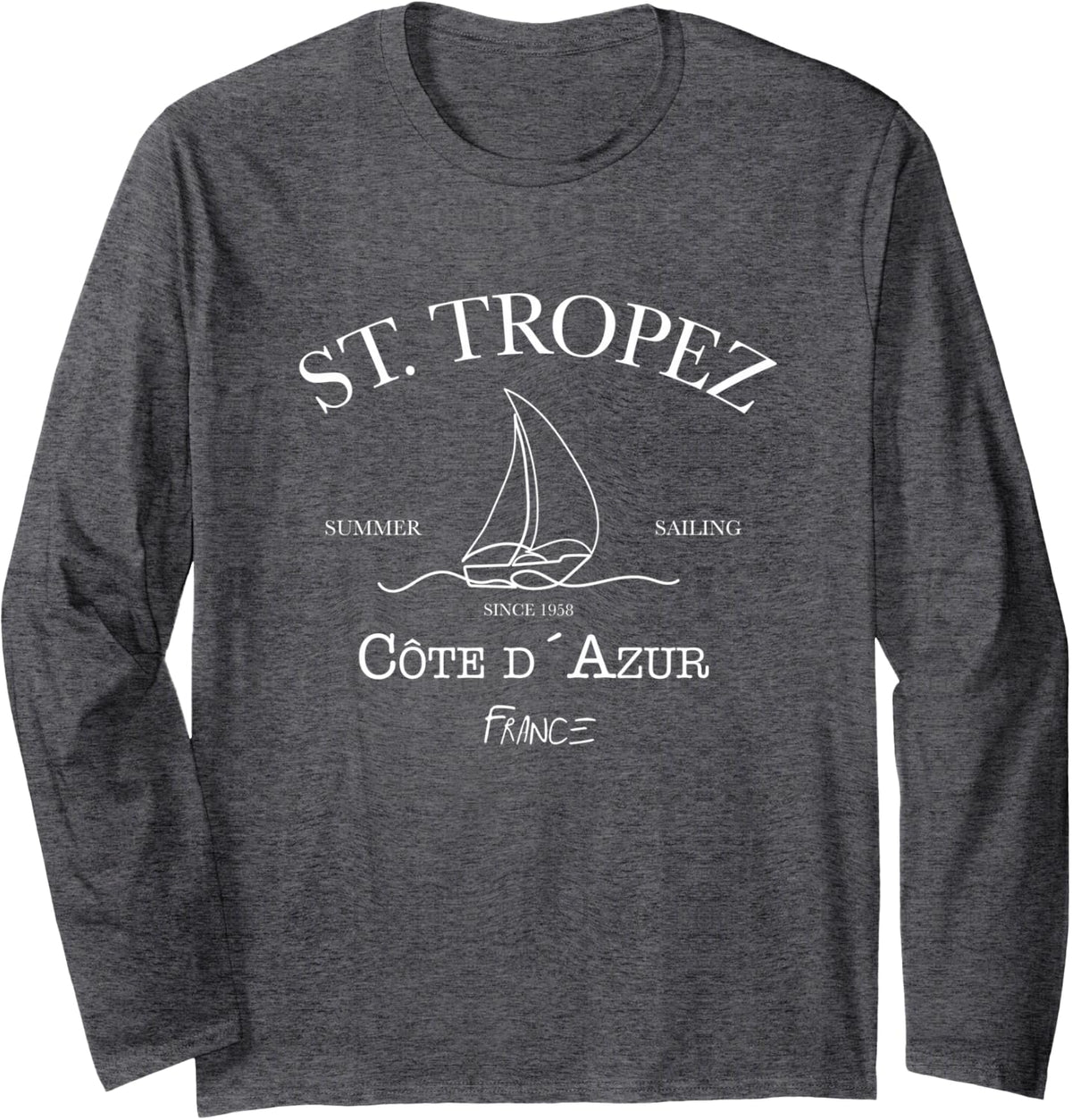 St. Tropez Summer Sailing Long Sleeve T-Shirt - Adult Unisex Dark Heather Grey