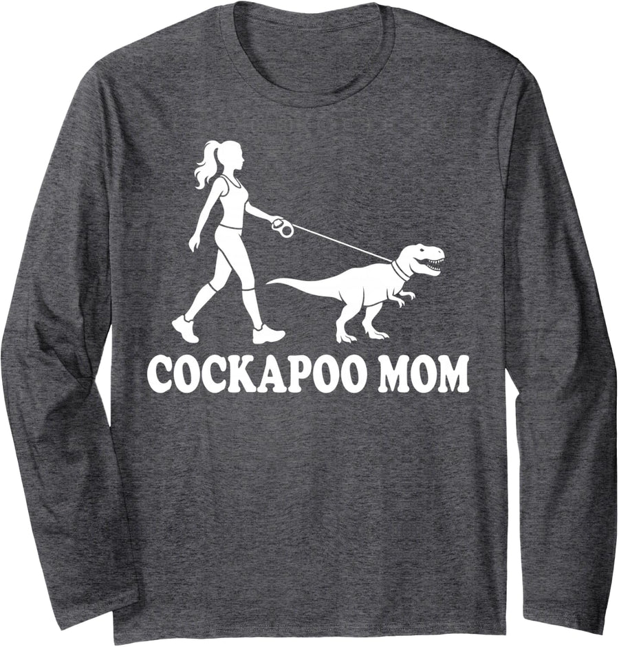 Cockapoo Mom Dinsoaur Long Sleeve T-Shirt - Adult Unisex Dark Heather Grey