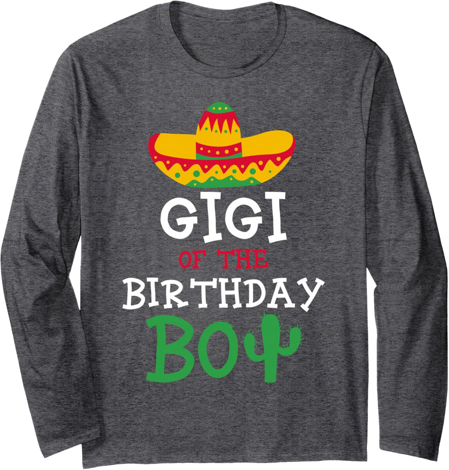 Gigi of The Birthday Boy Fiesta Cactus Matching Family Party Long Sleeve T-Shirt - Adult Unisex Dark Heather Grey