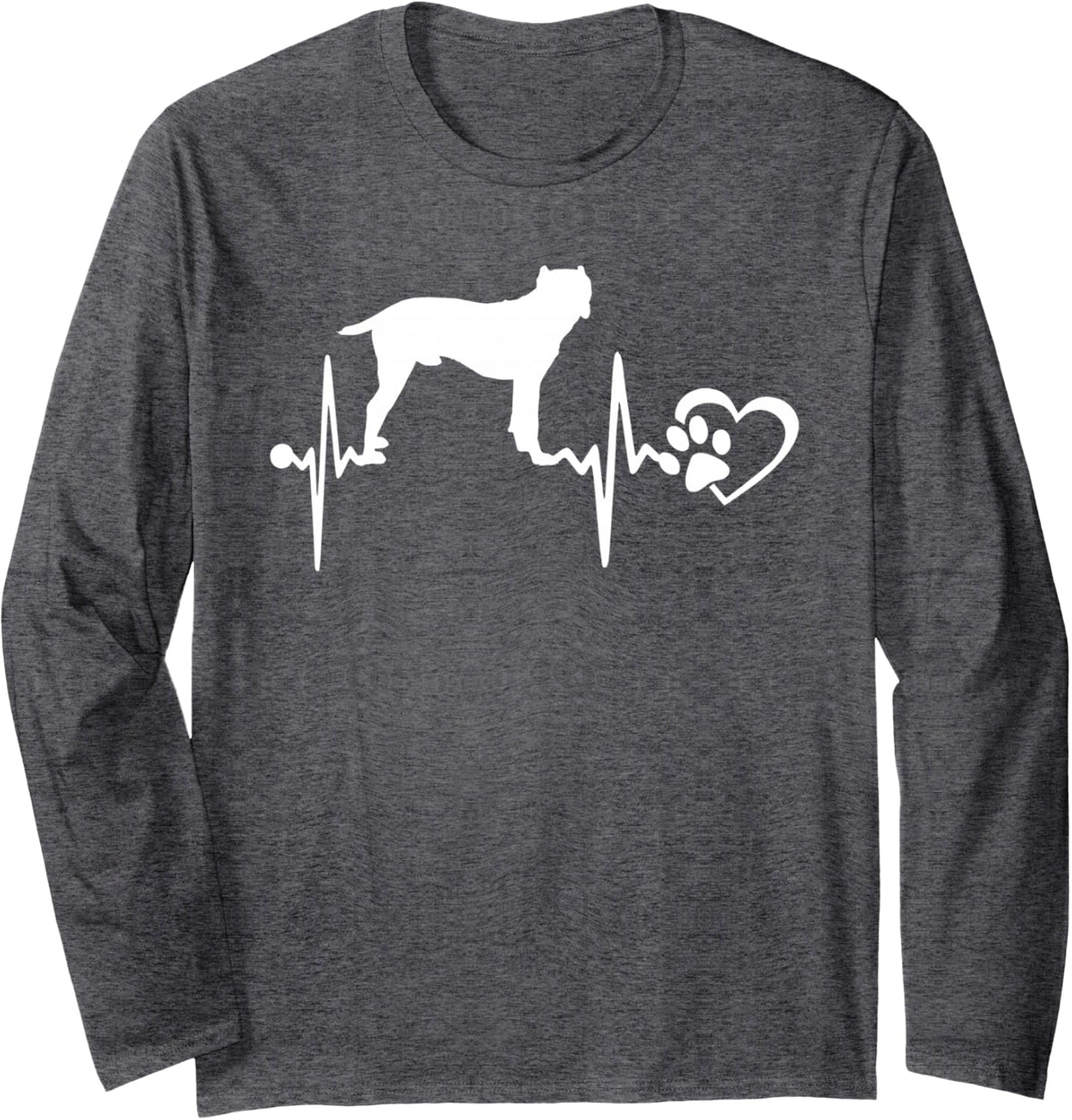 Cane Corso Dog Heartbeat Paw Love Funny Puppy Lover Long Sleeve T-Shirt - Adult Unisex Dark Heather Grey