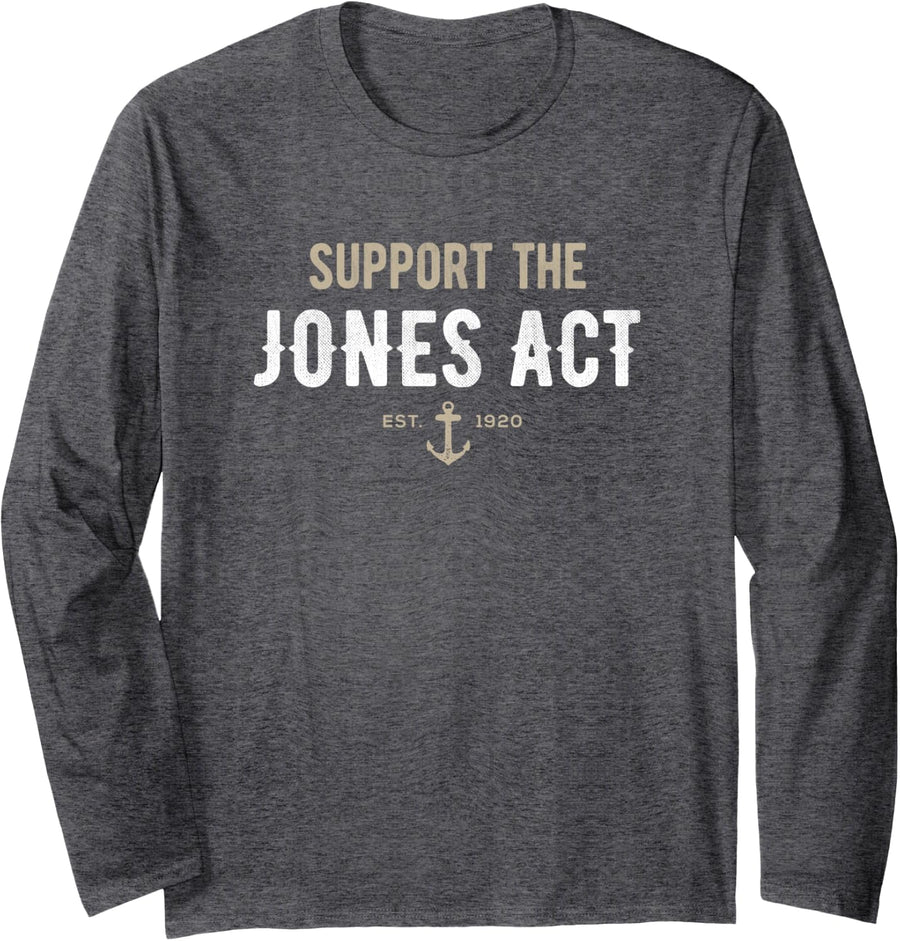 Jones Act Merchant Marine Long Sleeve T-shirt - Adult Unisex Dark Heather Grey