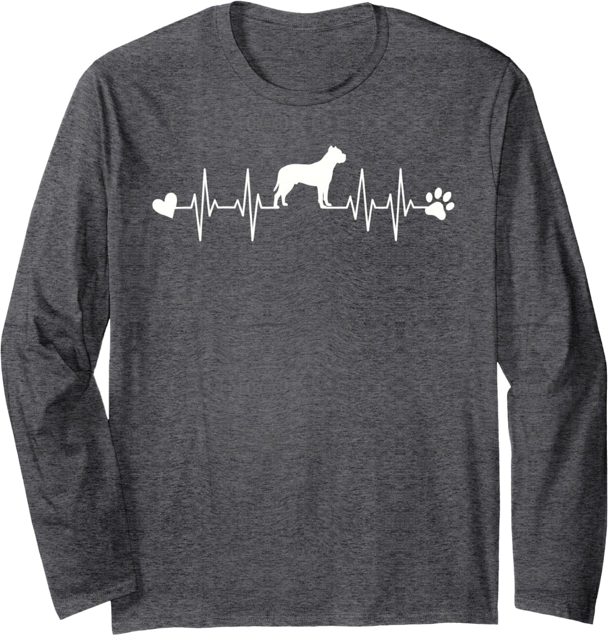 Cane Corso Dog Lover Heartbeat EKG Pet Dog Mom Dad Long Sleeve T-Shirt - Adult Unisex Dark Heather Grey