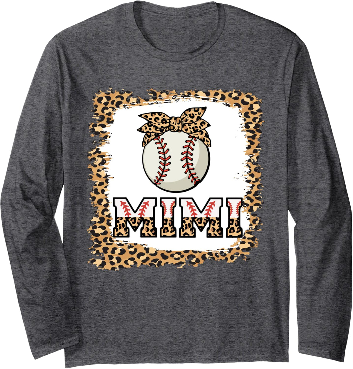 Mimi Bandana Leopard Women Grandma - Baseball Or Teeball Long Sleeve T-Shirt - Adult Unisex Dark Heather Grey