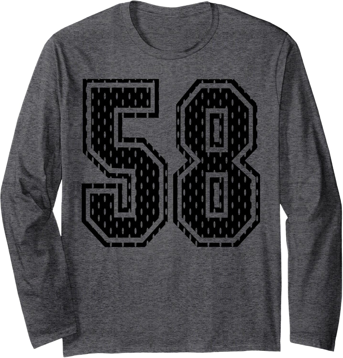 Black Number 58 Sports Fan #58 Jersey Shirt Team Player Long Sleeve T-Shirt - Adult Unisex Dark Heather Grey