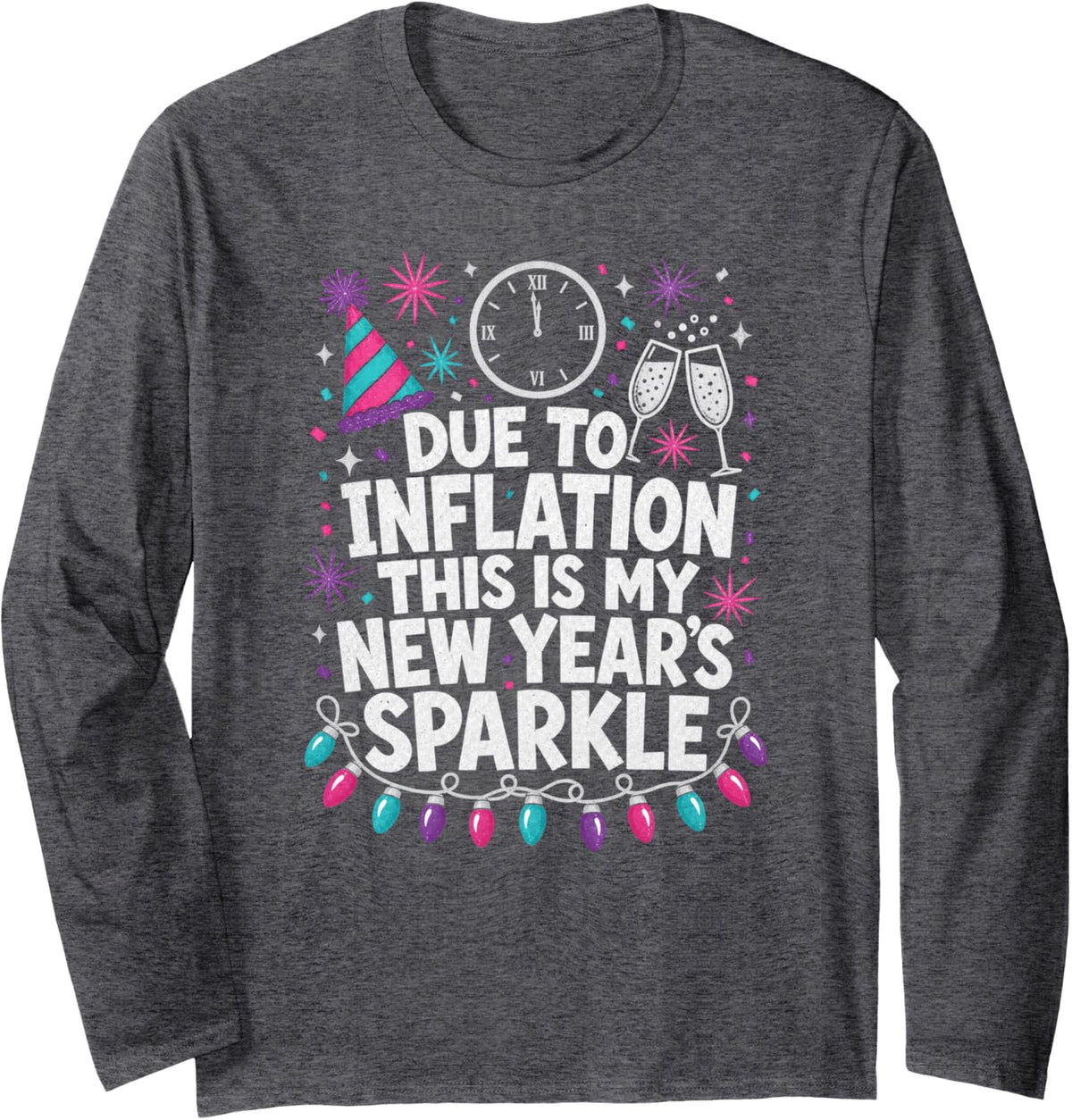 New Year's Eve Inflation Sparkle Long Sleeve T-Shirt - Adult Unisex Dark Heather Grey