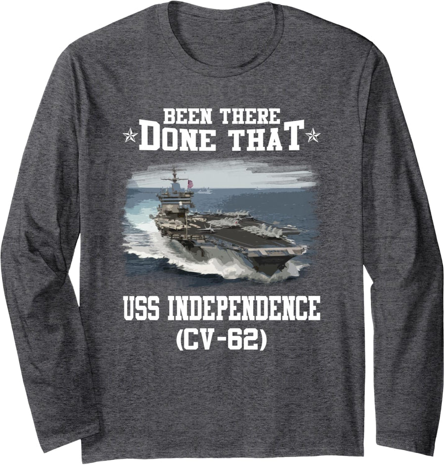 USS Independence CV-62 Veterans Day Father Day Gift Long Sleeve T-Shirt - Adult Unisex Dark Heather Grey