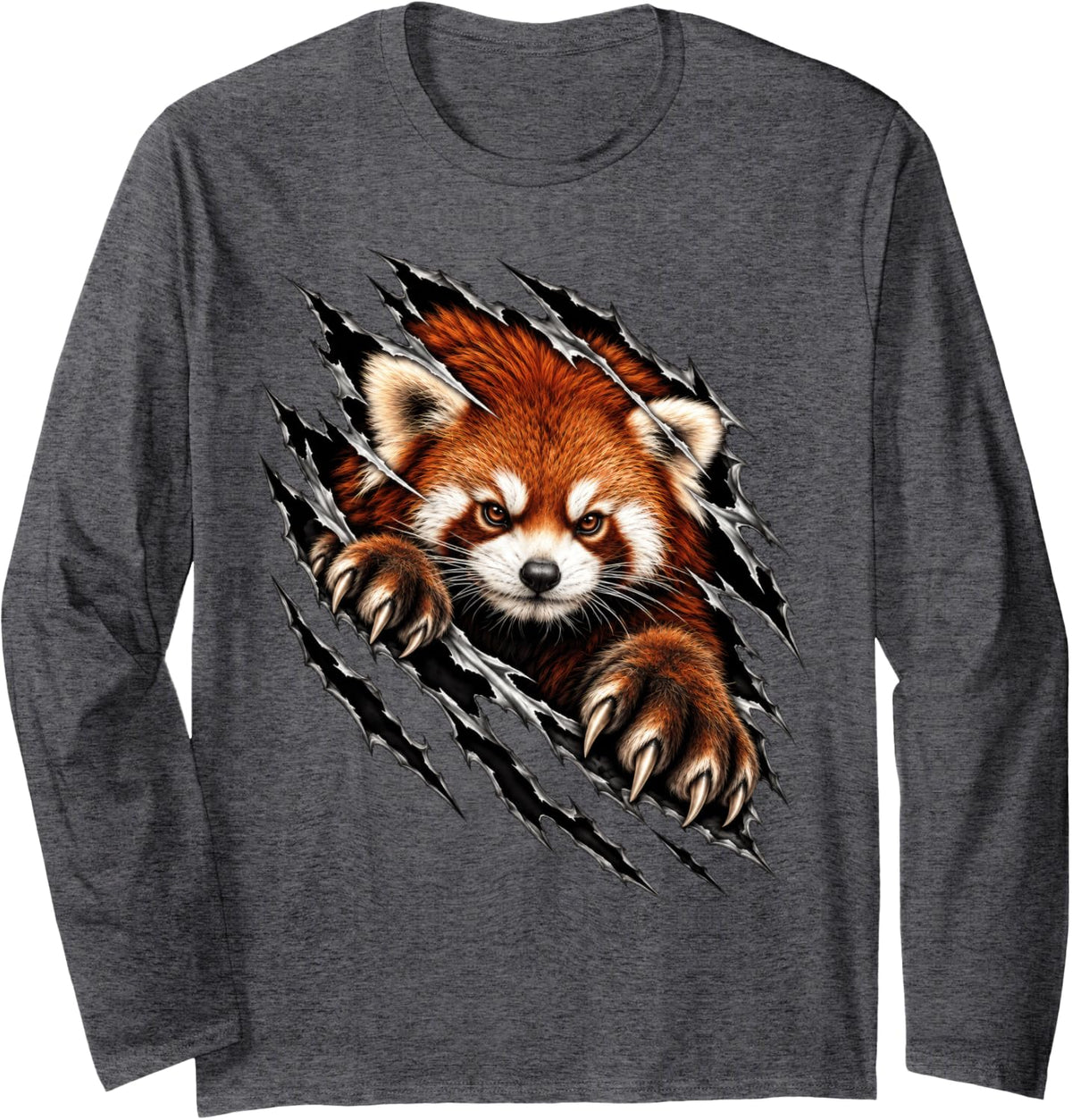 Red Panda Ripping Through Himalayan Forest Long Sleeve T-Shirt - Adult Unisex Dark Heather Grey