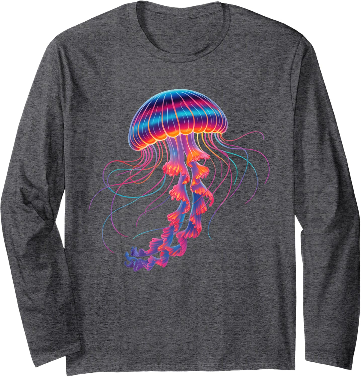 Jellyfish Lovers Ocean Life Rainbow Jelly Fish Scuba Diving Long Sleeve T-Shirt - Adult Unisex Dark Heather Grey
