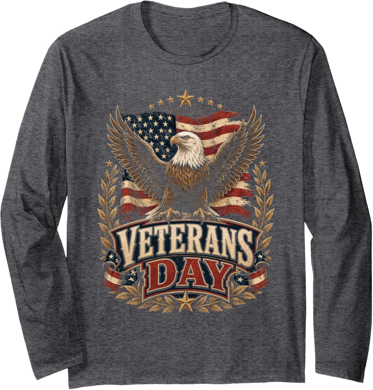 Veterans Day Proud Veteran Patriotic Eagle USA Flag Veterans Long Sleeve T-Shirt - Adult Unisex Dark Heather Grey