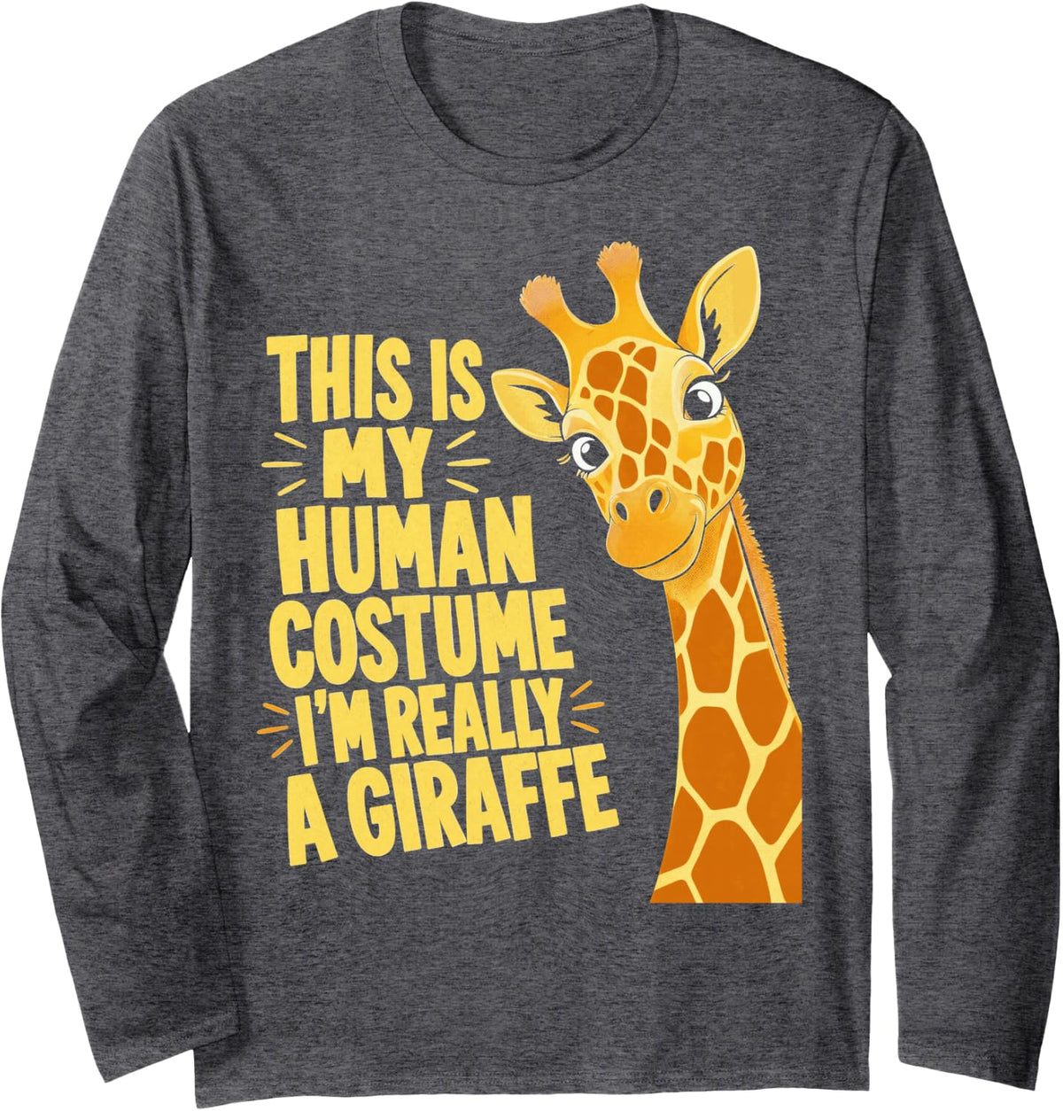 Funny Giraffe Lover Cute Safari Animal Long Sleeve T-Shirt - Adult Unisex Dark Heather Grey