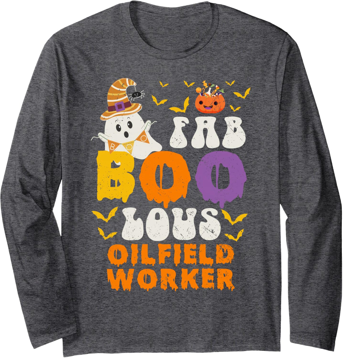 Faboolous Oilfield Worker Ghost Halloween Fun Long Sleeve T-Shirt - Adult Unisex Dark Heather Grey