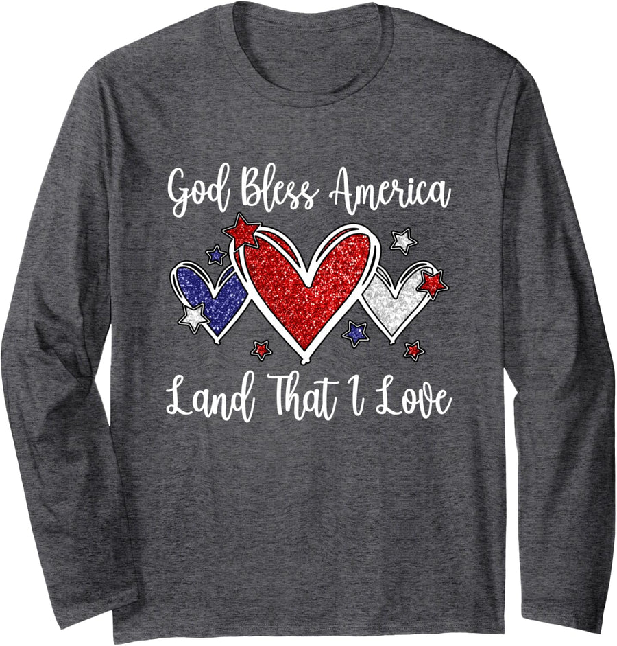 God Bless America For Women Girls Cute Patriotic 4th Of July Long Sleeve T-Shirt - Adult Unisex Dark Heather Grey